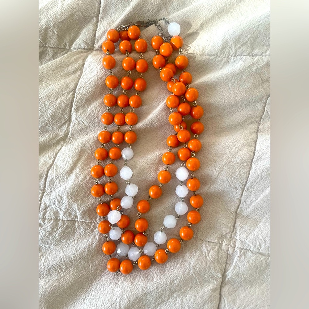 ANTHRO Orange and White Beaded Necklace
